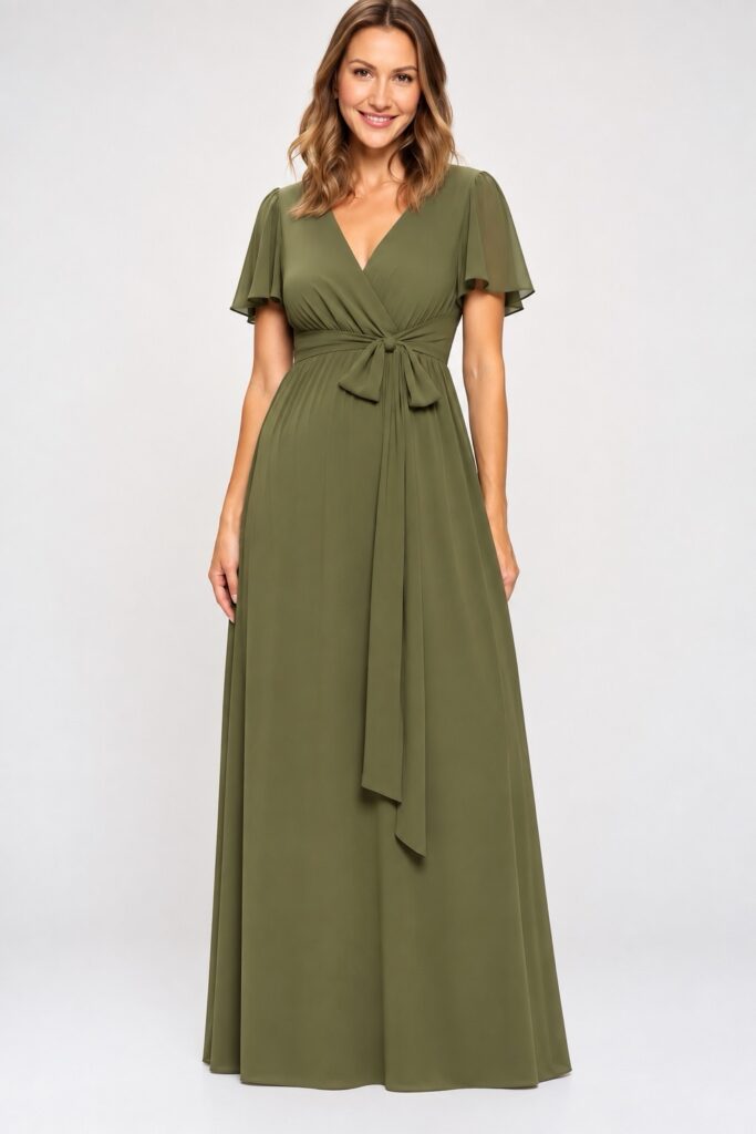 Vestido liso manga suleta verde olivo