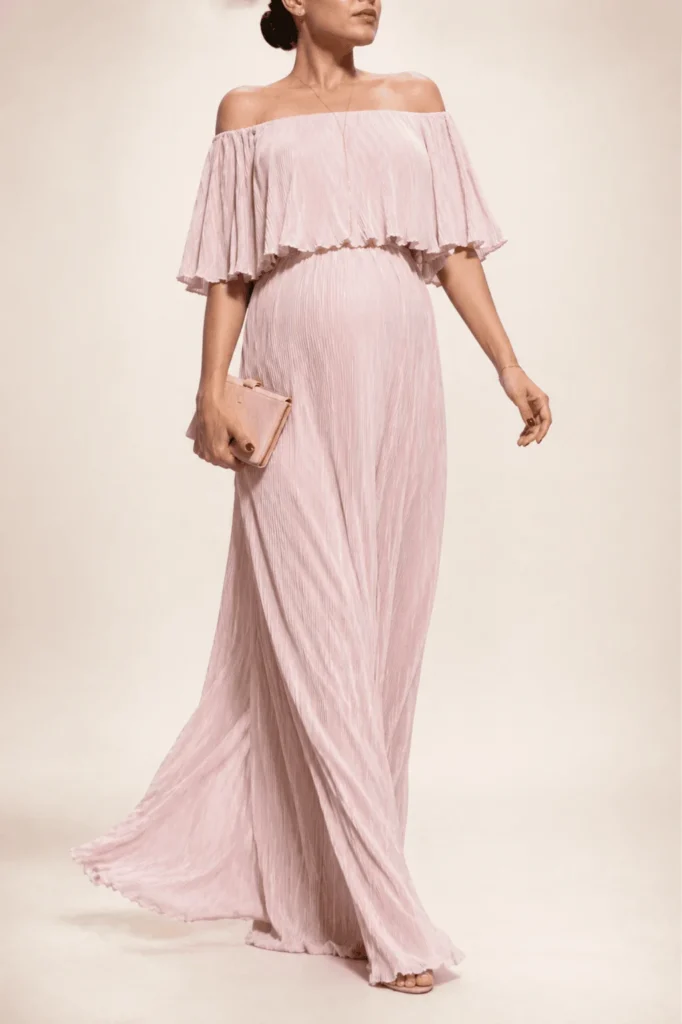 Vestido plisado off s rosa palo