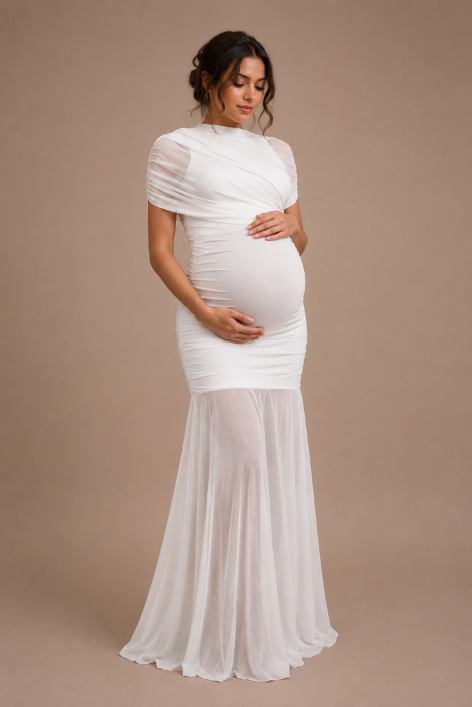 Vestido de Maternidad Blanco con Sobrecapa