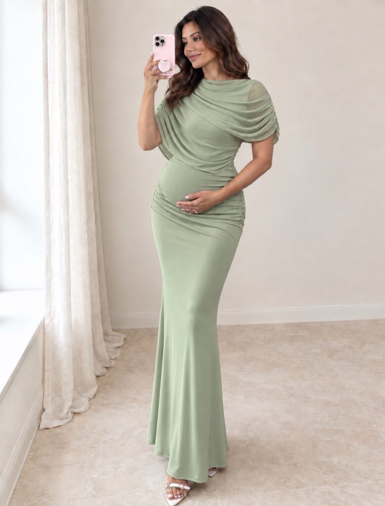 Vestido de Maternidad Verde Salvia Drapeado